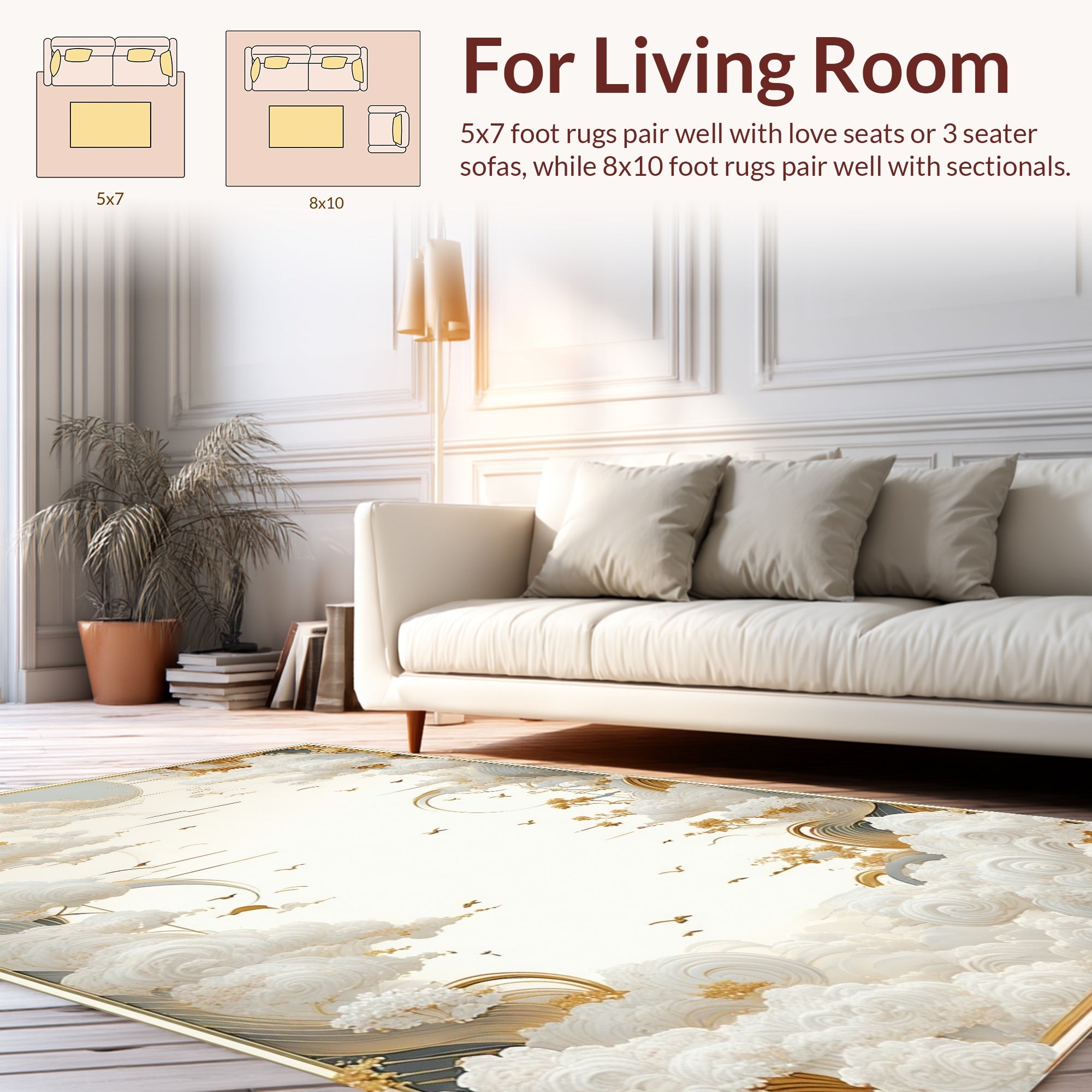 Ethereal Cloudscape with Golden Accents Rug