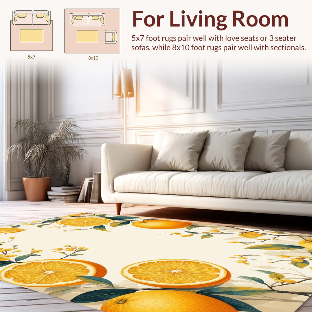 Orange Citrus Tree Branch Pattern Rug