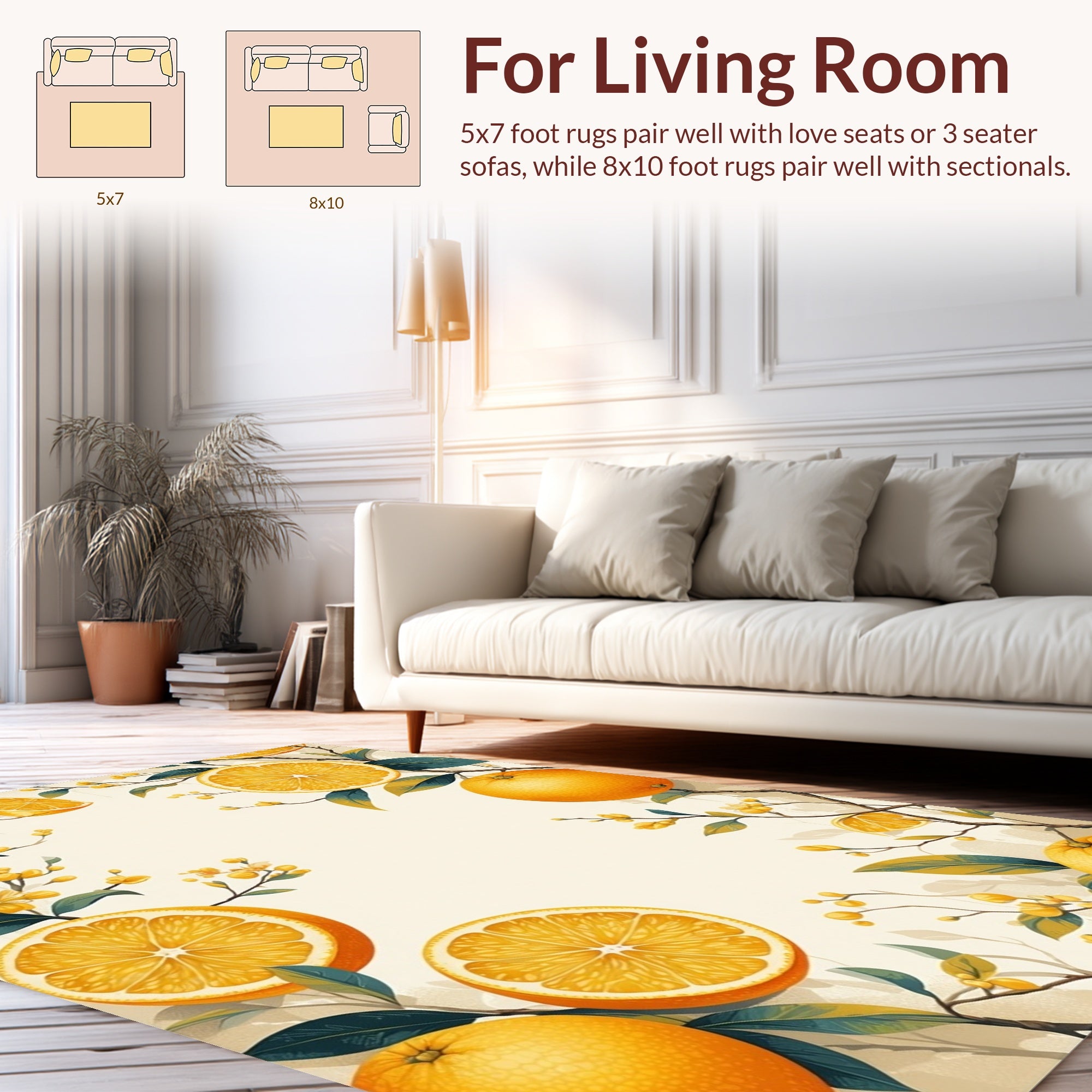 Orange Citrus Tree Branch Pattern Rug