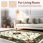 Ornate Floral Swirls In Cream And Green Rug
