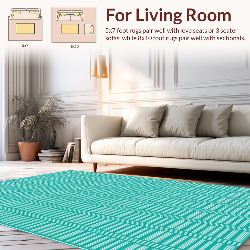 Teal 2 Tone Line Pattern Design Rug