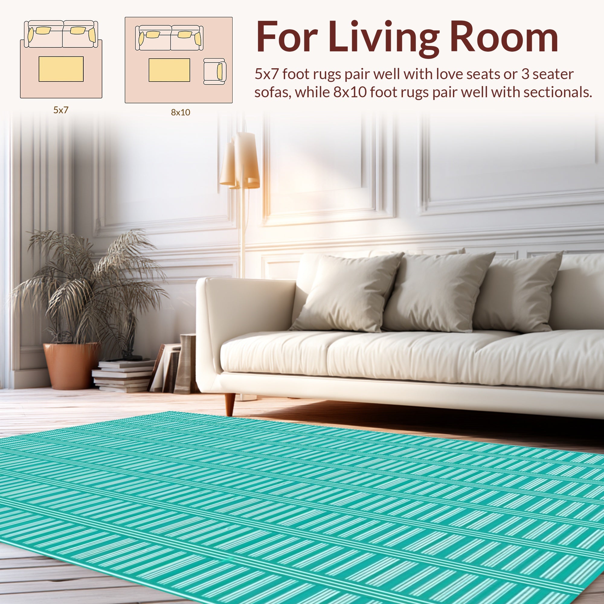 Teal 2 Tone Line Pattern Design Rug
