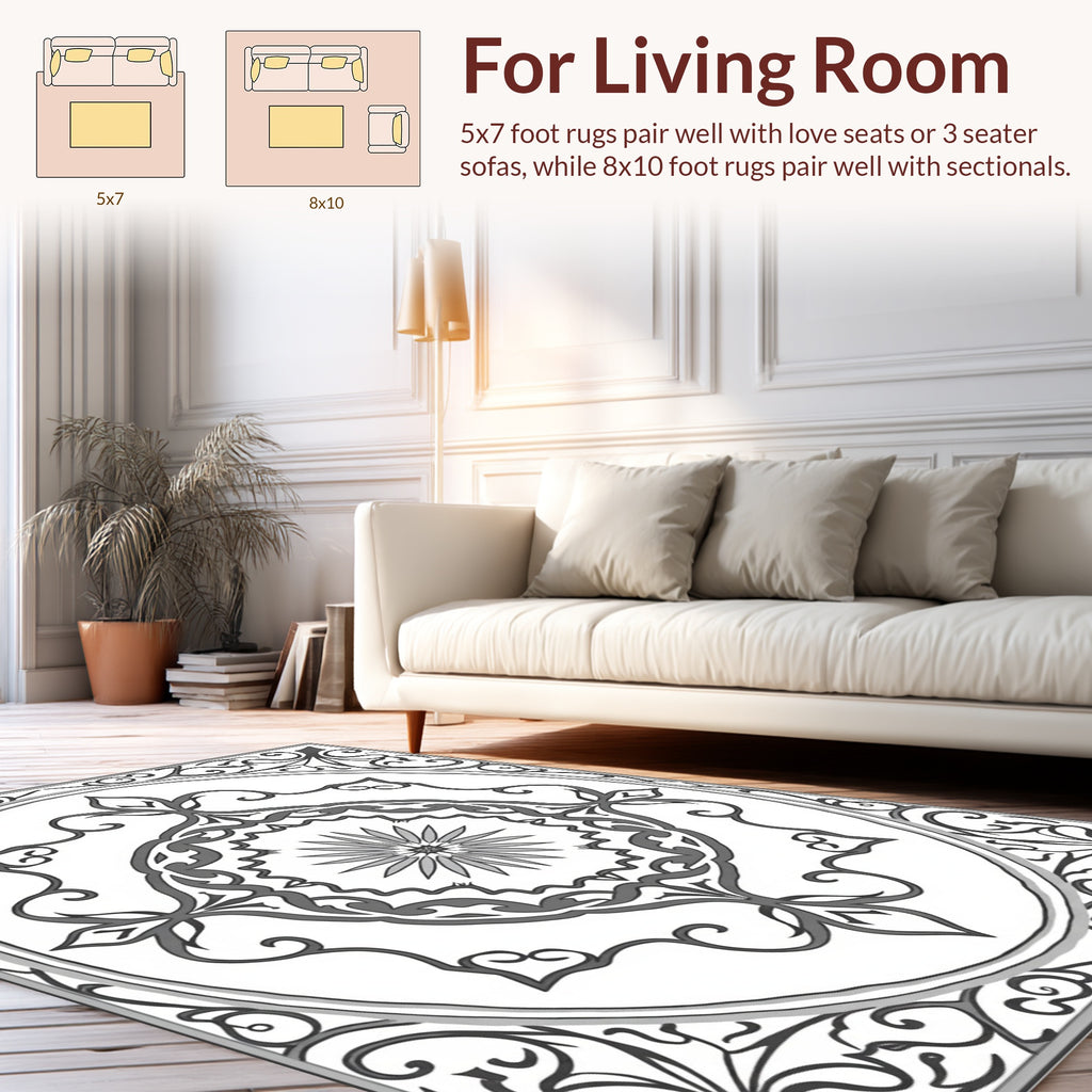Vintage Gray Floral Medallion Pattern Rug
