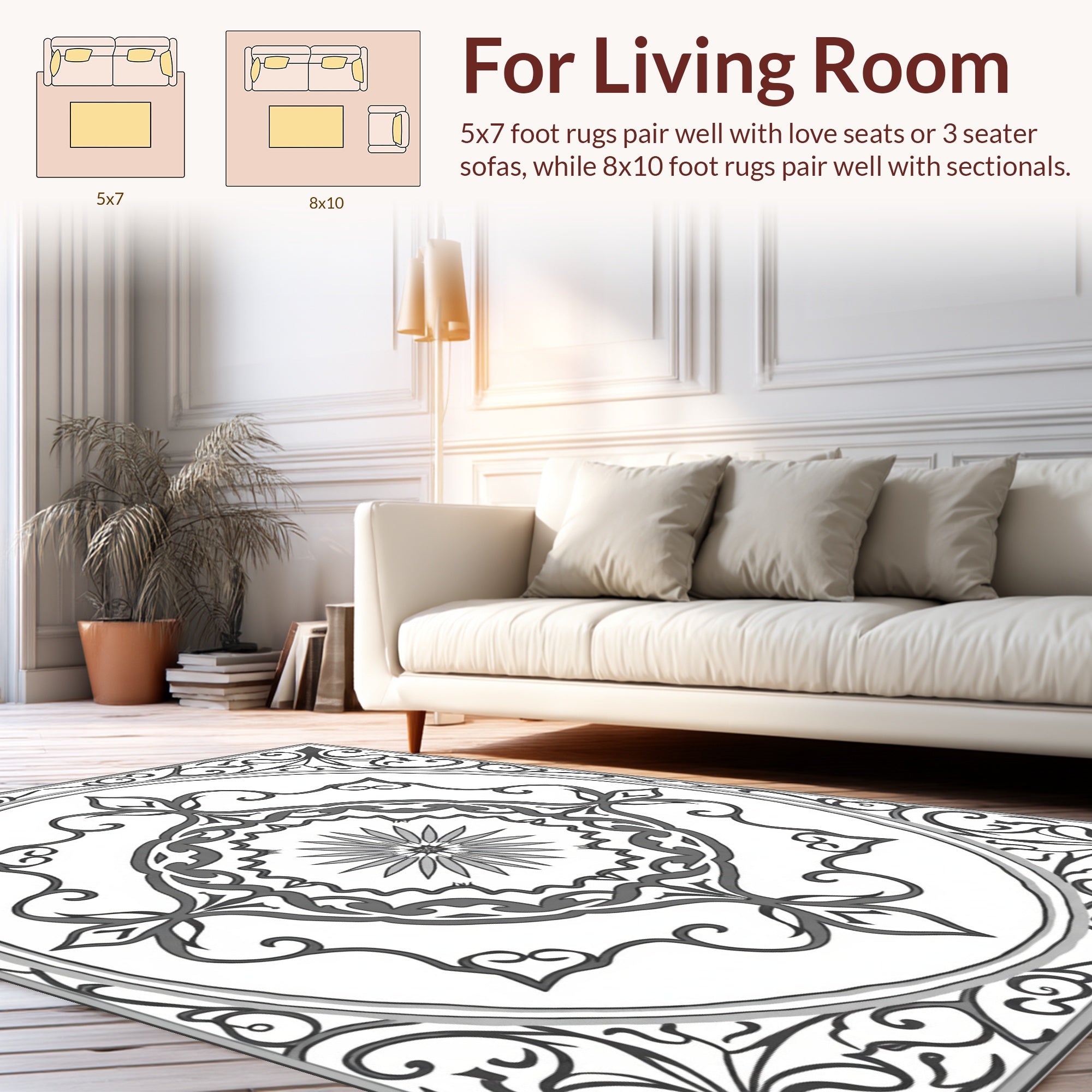Vintage Gray Floral Medallion Pattern Rug