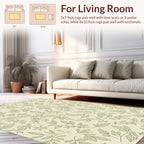 Elegant Green Branch Leaf Pattern Rug