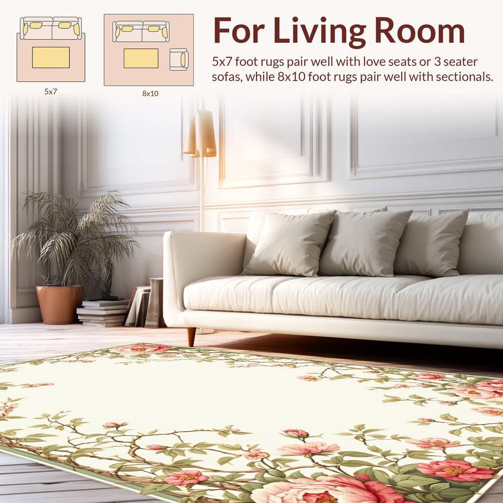 Vintage Pink Peony Branch Floral Accent Rug