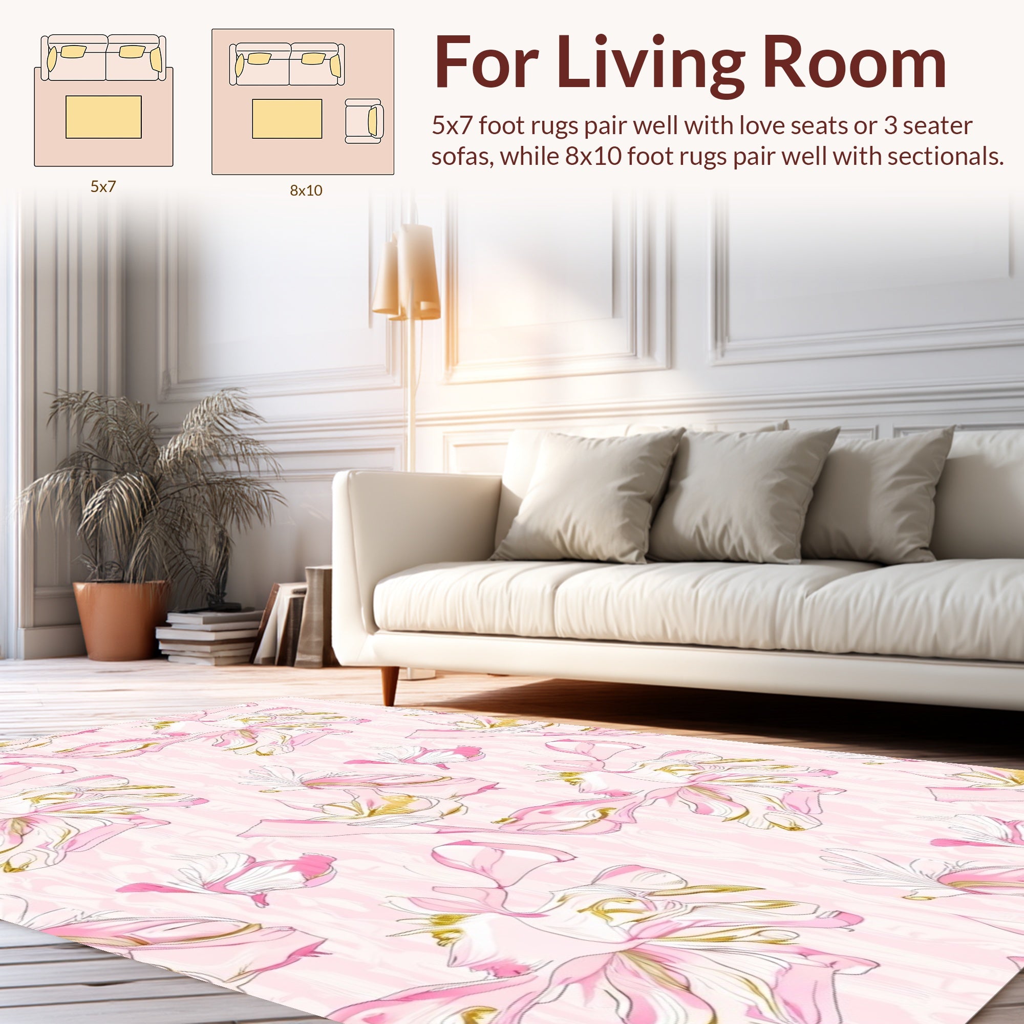 Pink Floral Pattern with Gold Accents Rug