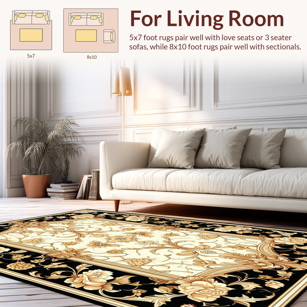 Elegant Floral Scrollwork Cream Rug