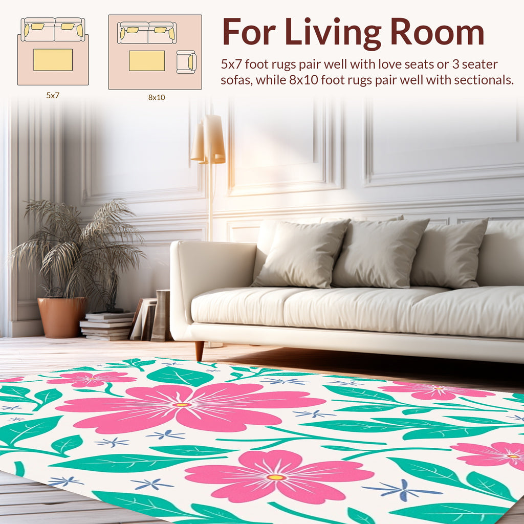 Pink and Teal Floral Pattern Design Rug