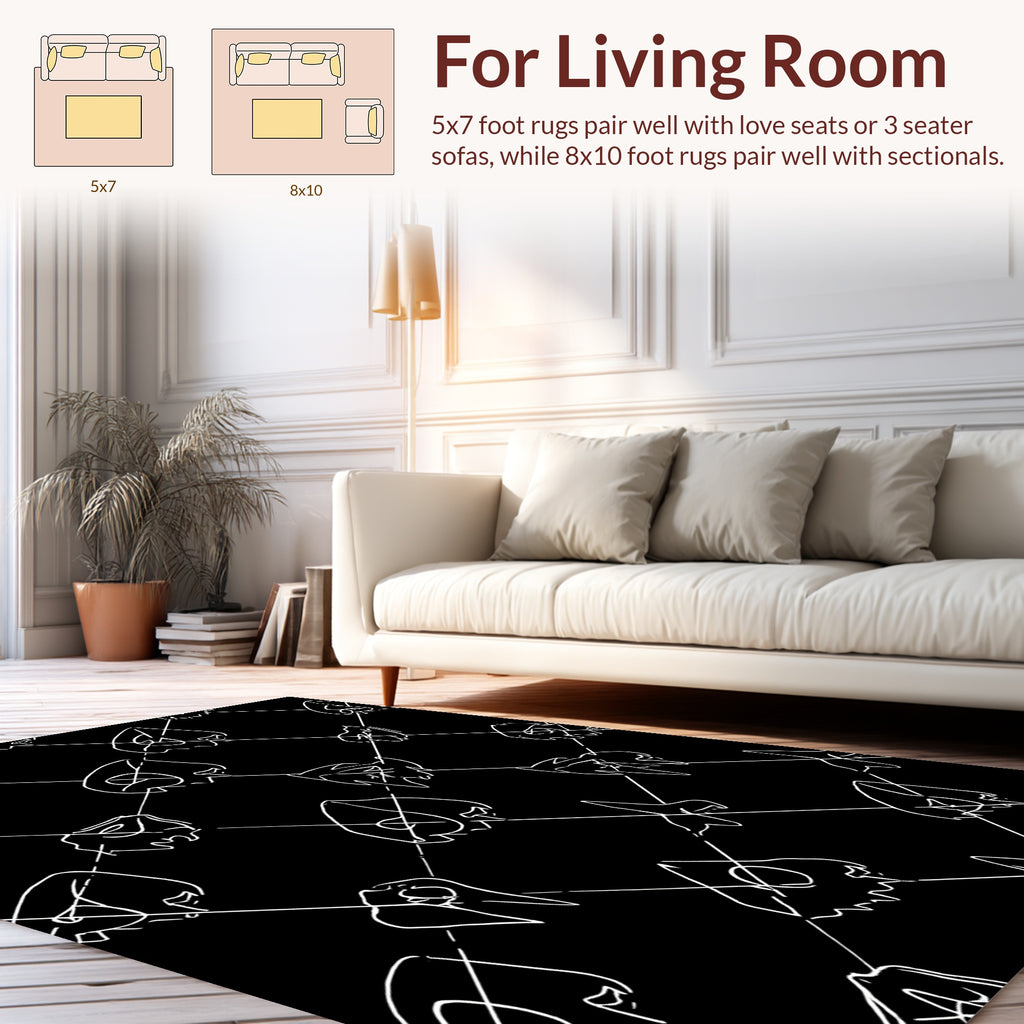 Sketchy Diagonal Leaf Pattern Rug