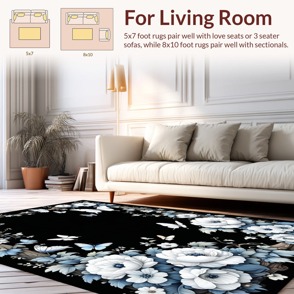Enchanted White Floral Butterfly Frame Rug