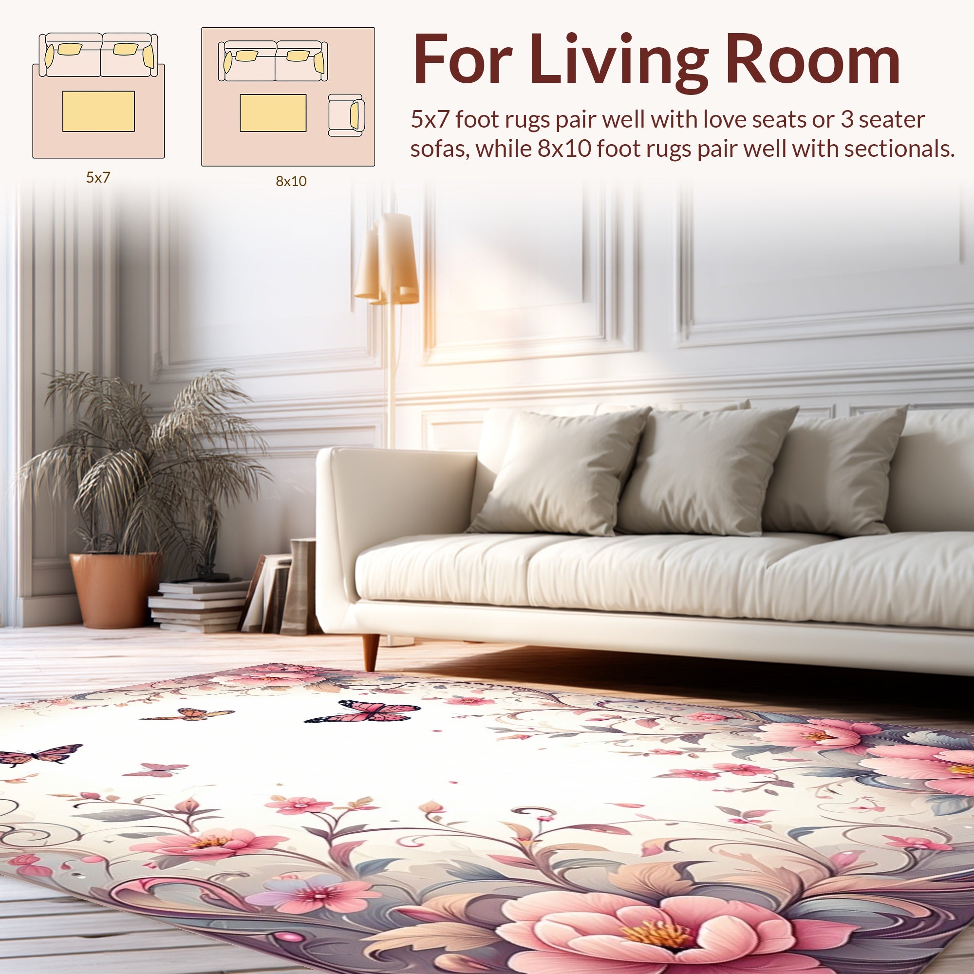 Vintage Floral Butterflies Design Rug