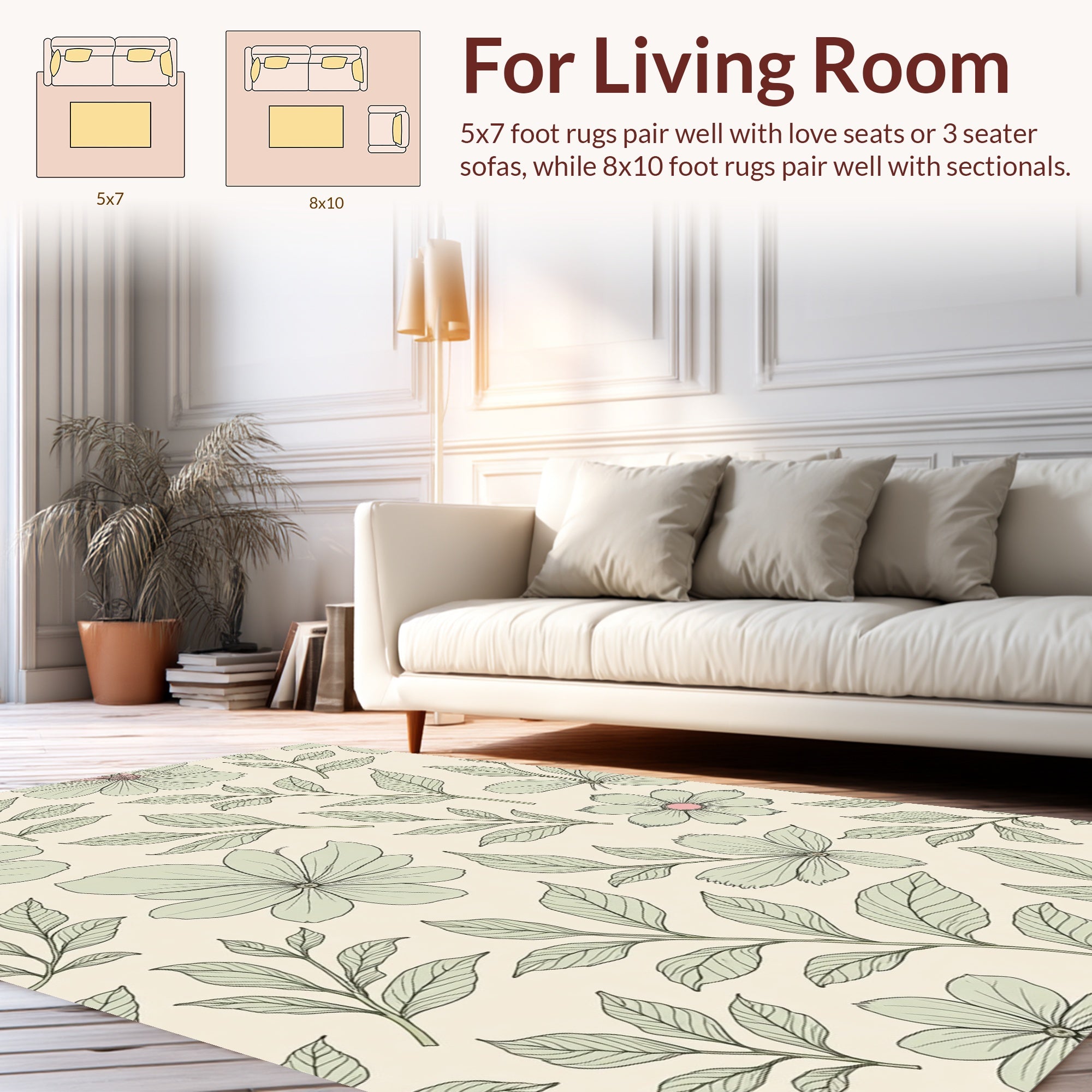 Serene Floral Botanical Print Design Rug