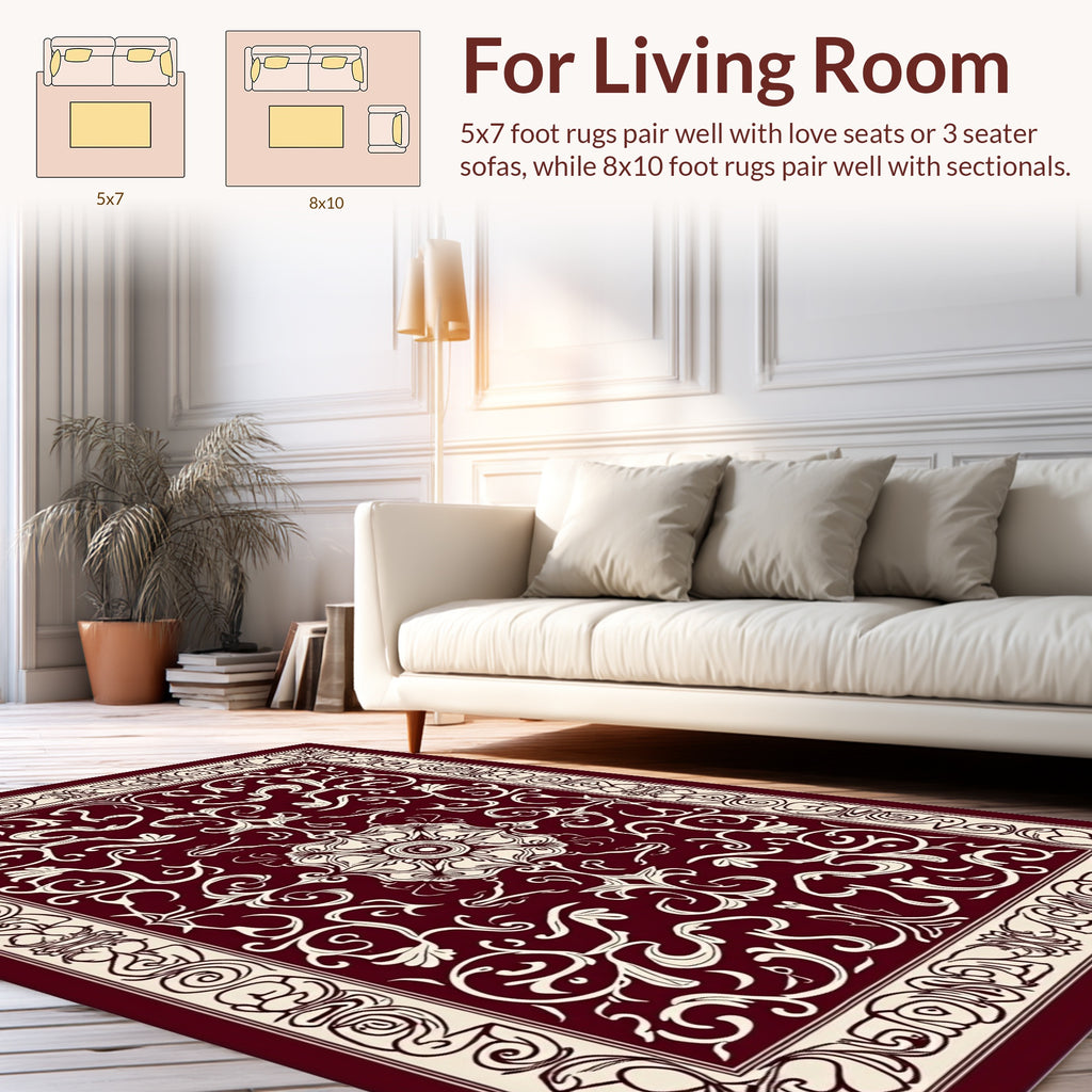 Ornate Floral Swirls and Border Design Rug
