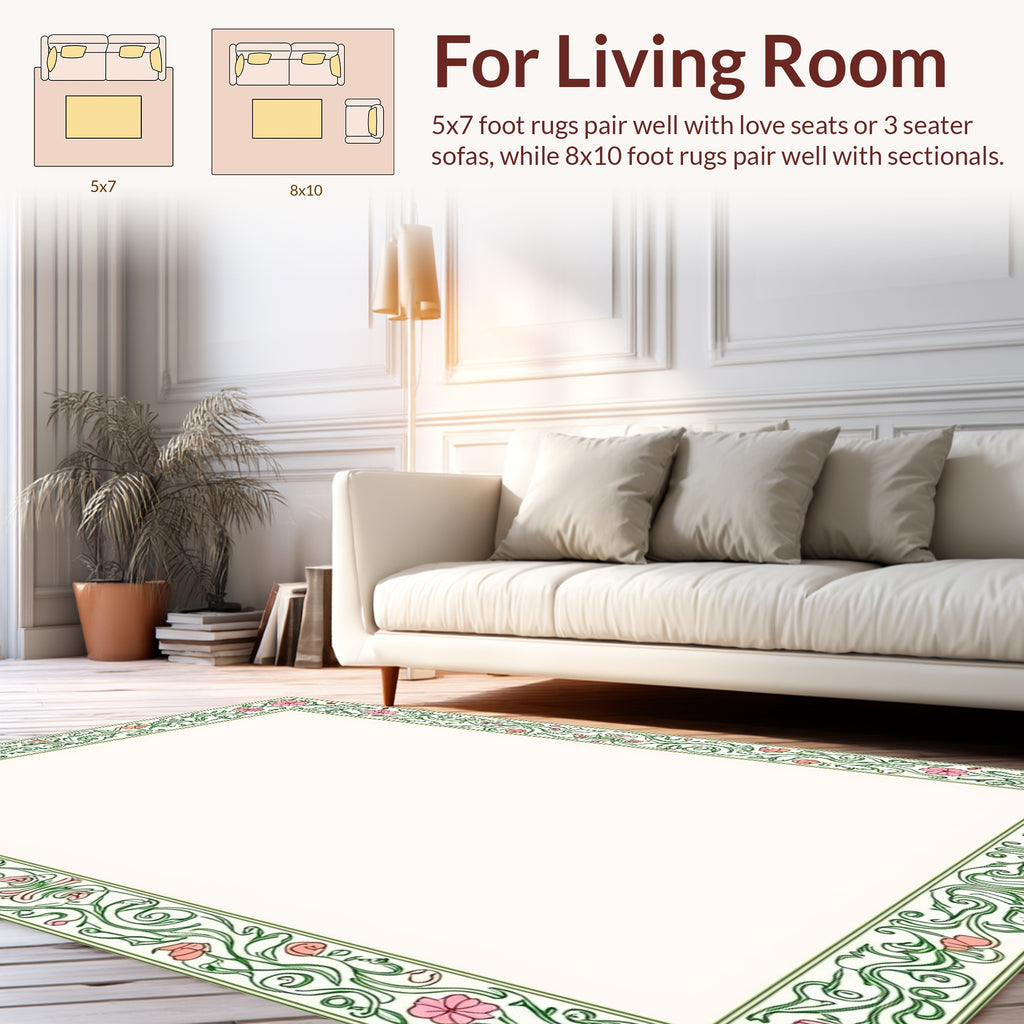 Vintage Floral Swirls Garden Border Rug
