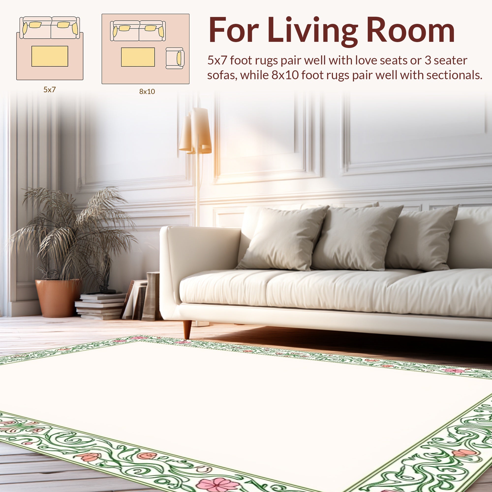 Vintage Floral Swirls Garden Border Rug