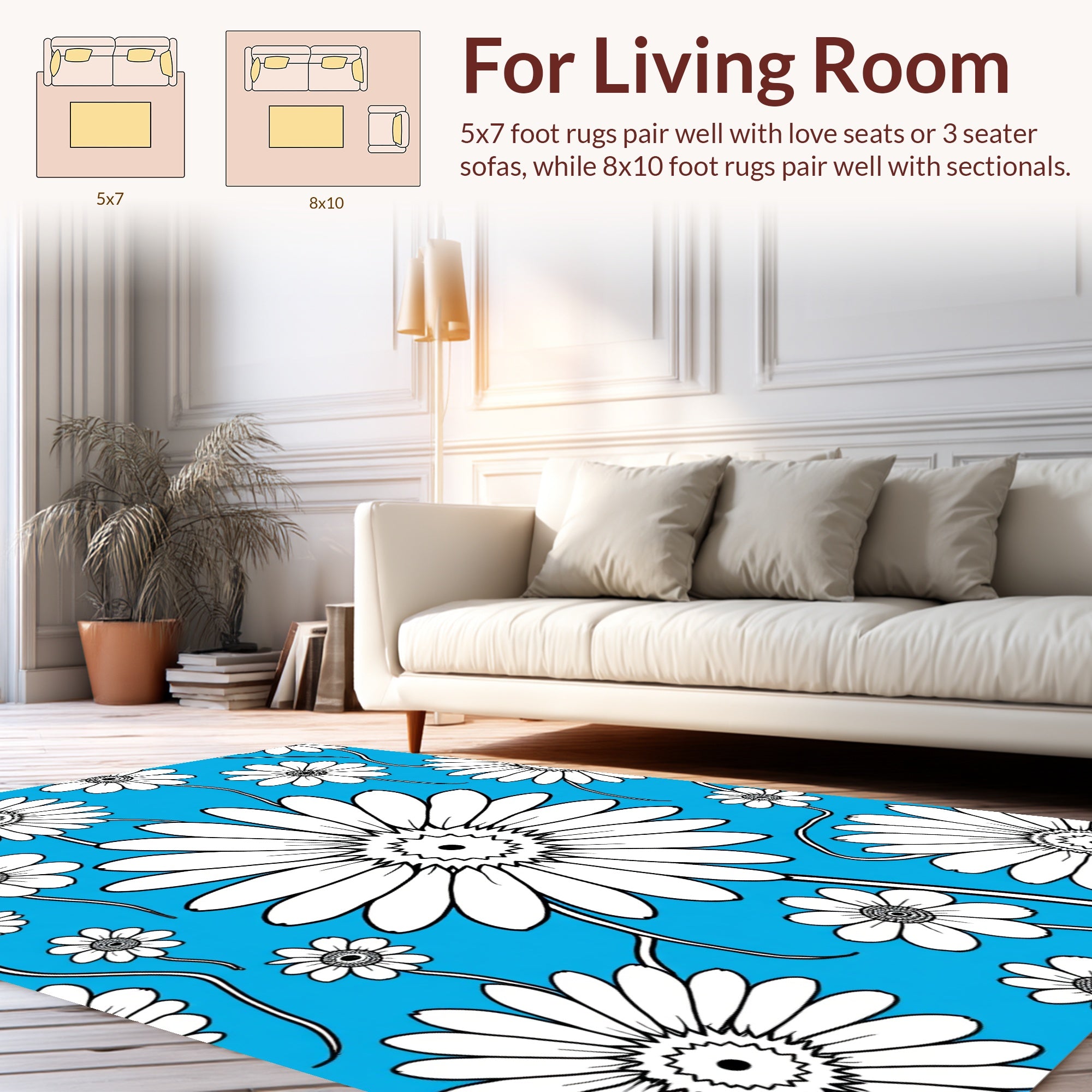Daisies on Vivid Blue Background Rug