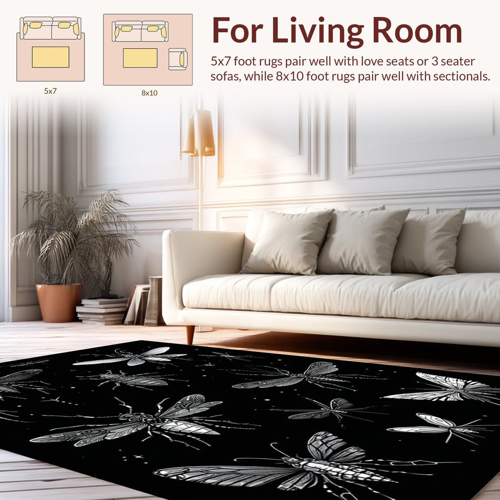 Insect Collection In Black White Rug
