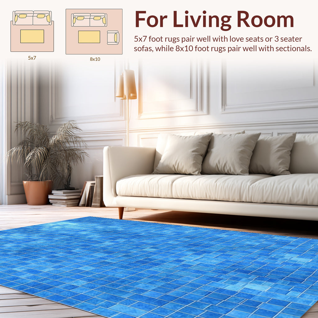 Ocean Blue Tiled Pattern Rug