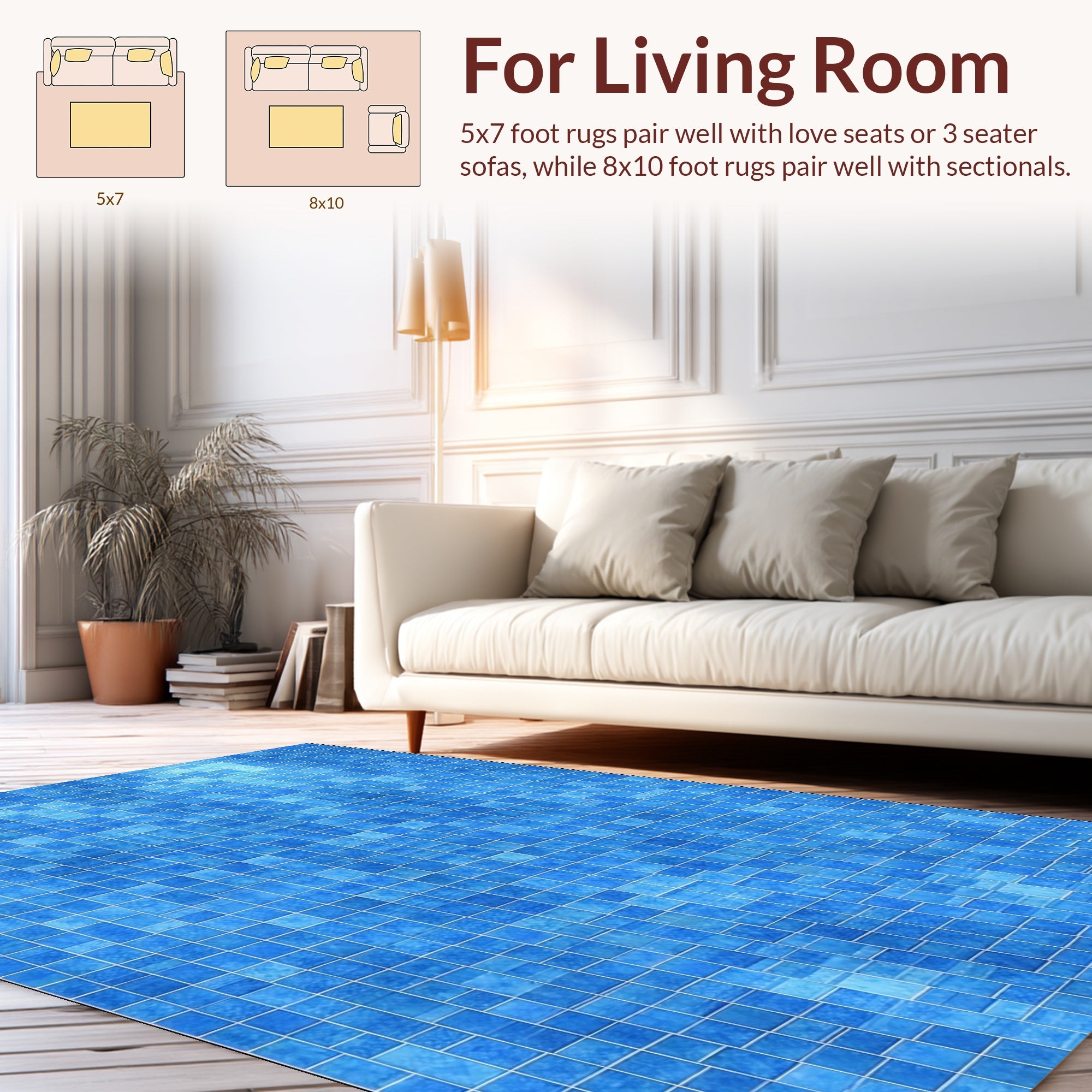 Ocean Blue Tiled Pattern Rug