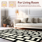 Black White Rectangular Grid Pattern Rug