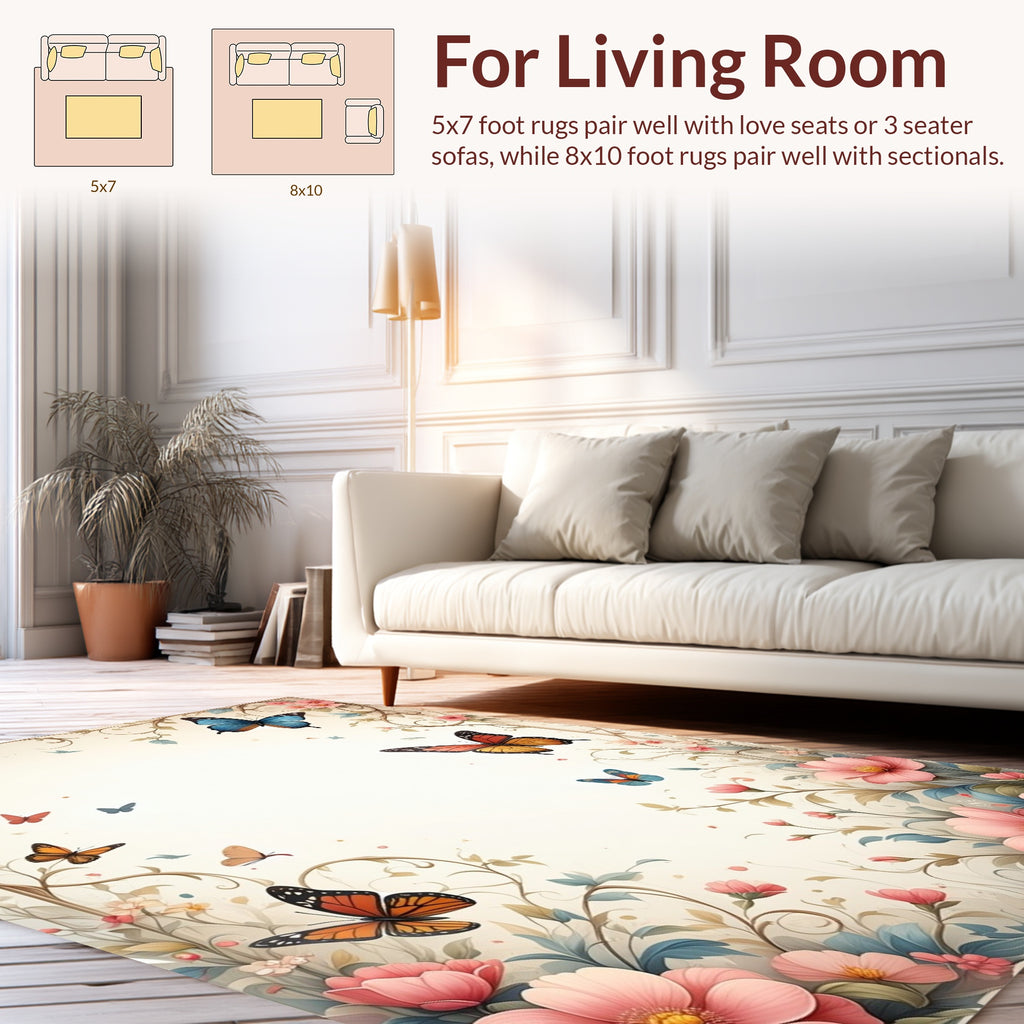 Whimsical Butterflies and Floral Garden Rug