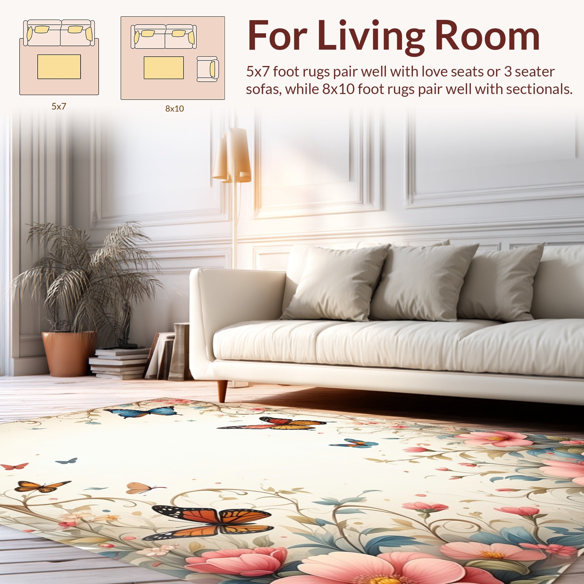 Whimsical Butterflies and Floral Garden Rug