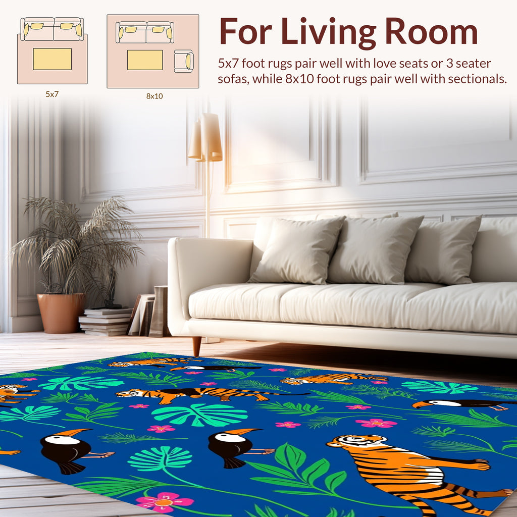 Tiger and Toucan Jungle Pattern Rug