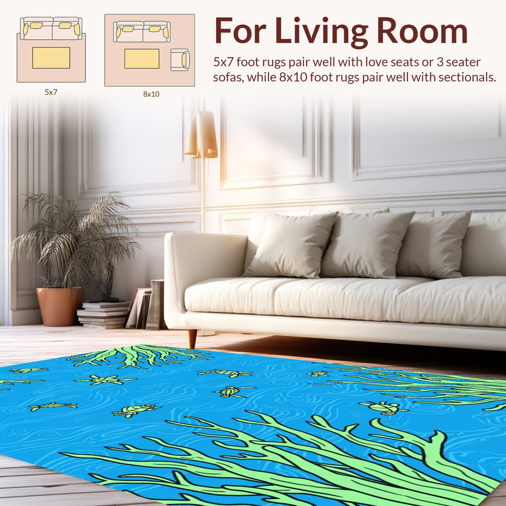 Sea Turtle Pattern With Kelp Design Rug