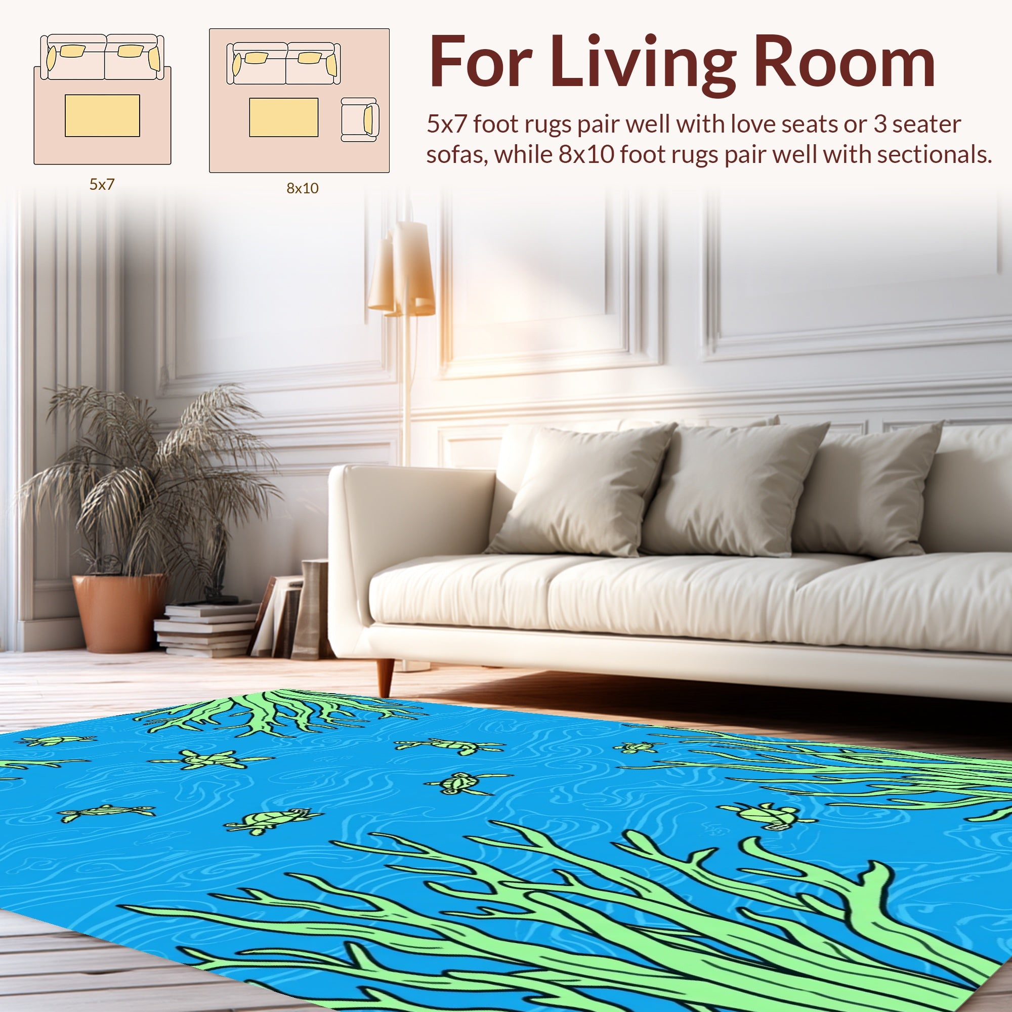 Sea Turtle Pattern With Kelp Design Rug