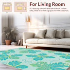 Delicate Teal Leaf Pattern Rug