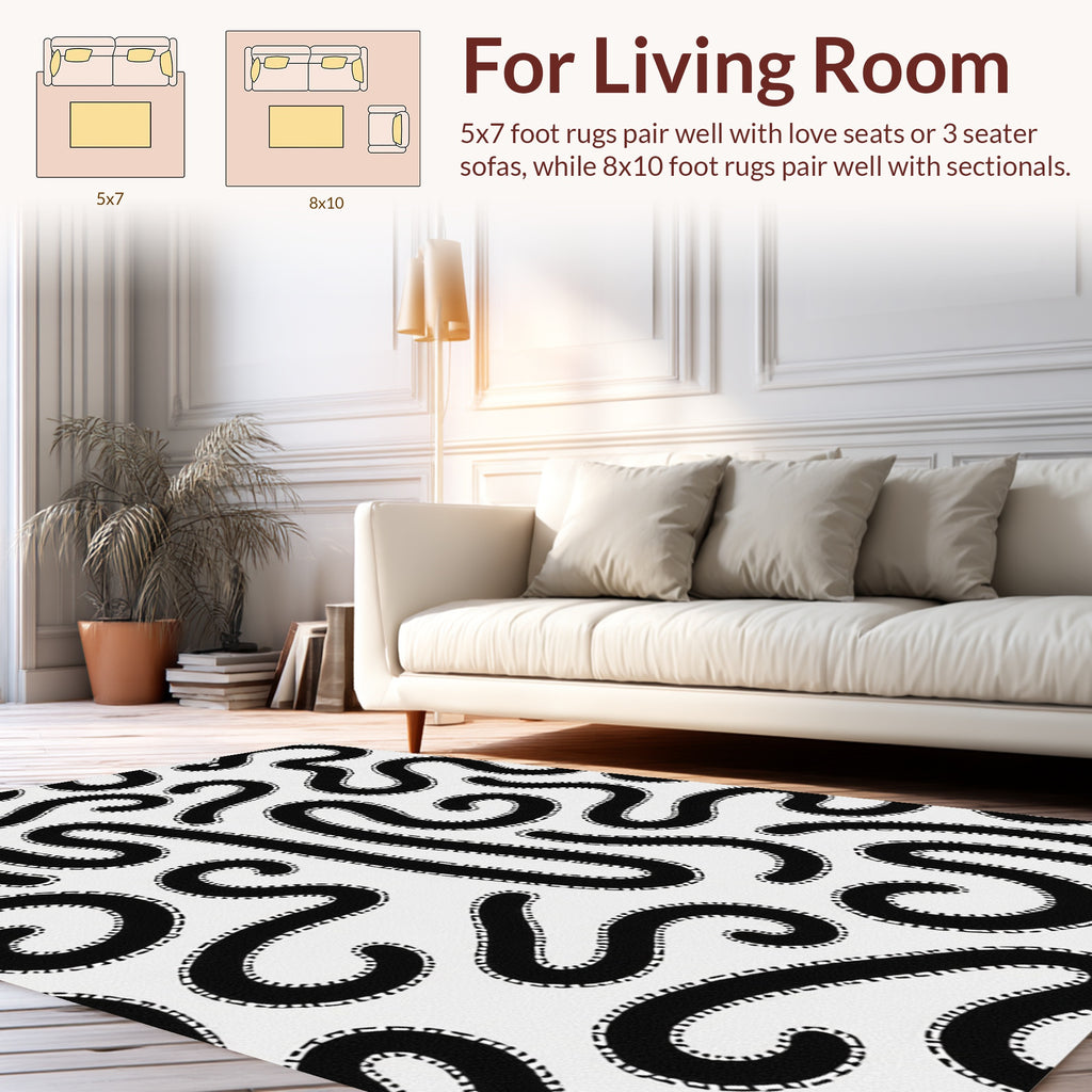 Black Organic Winding Lines Rug