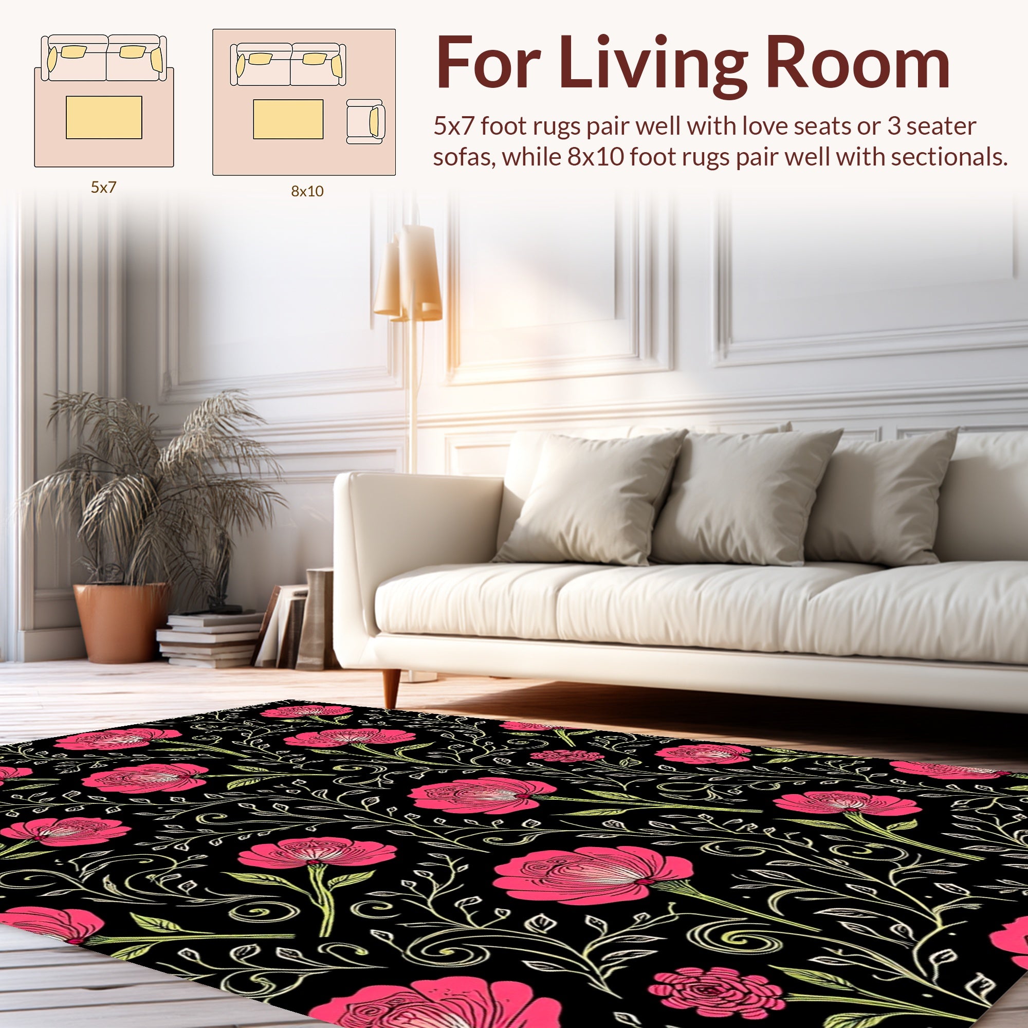 Pink Floral Vine Patterned Rug