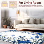 Vibrant Blue Floral Vines Pattern Rug