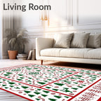 Red Green Christmas Forest Scene Rug