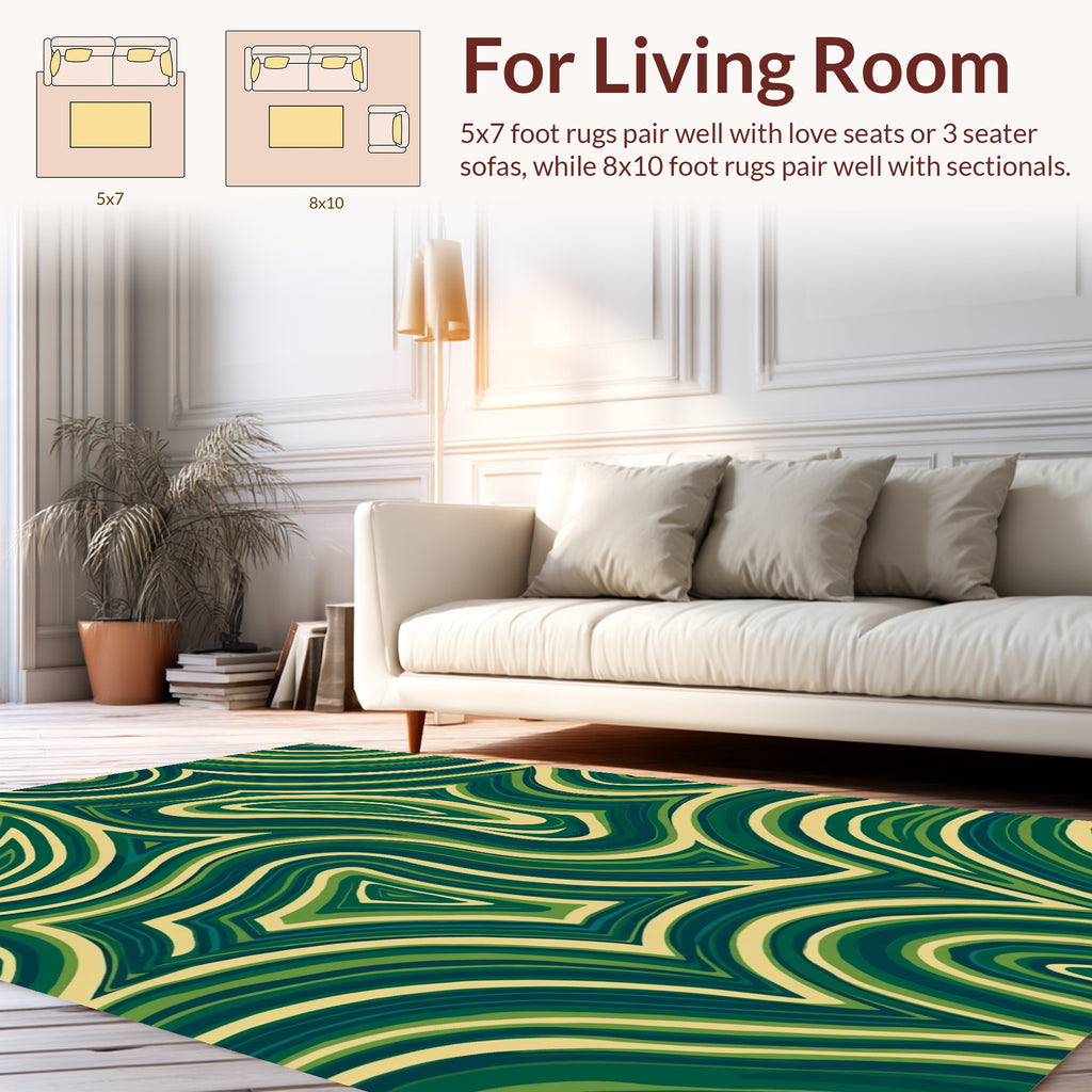 Green Abstract Swirl Pattern Design Rug