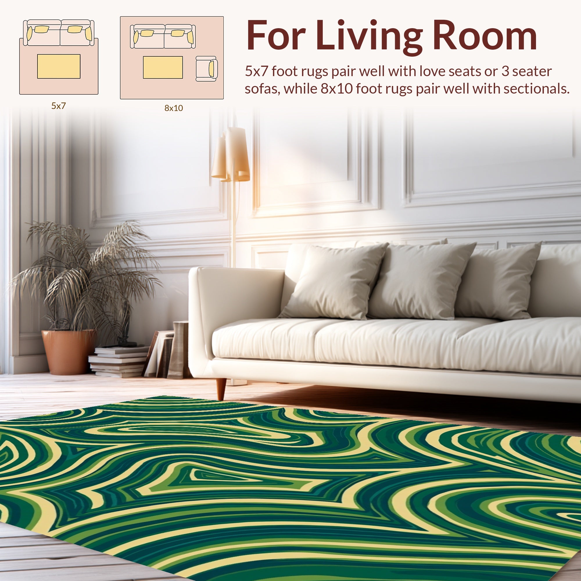 Green Abstract Swirl Pattern Design Rug