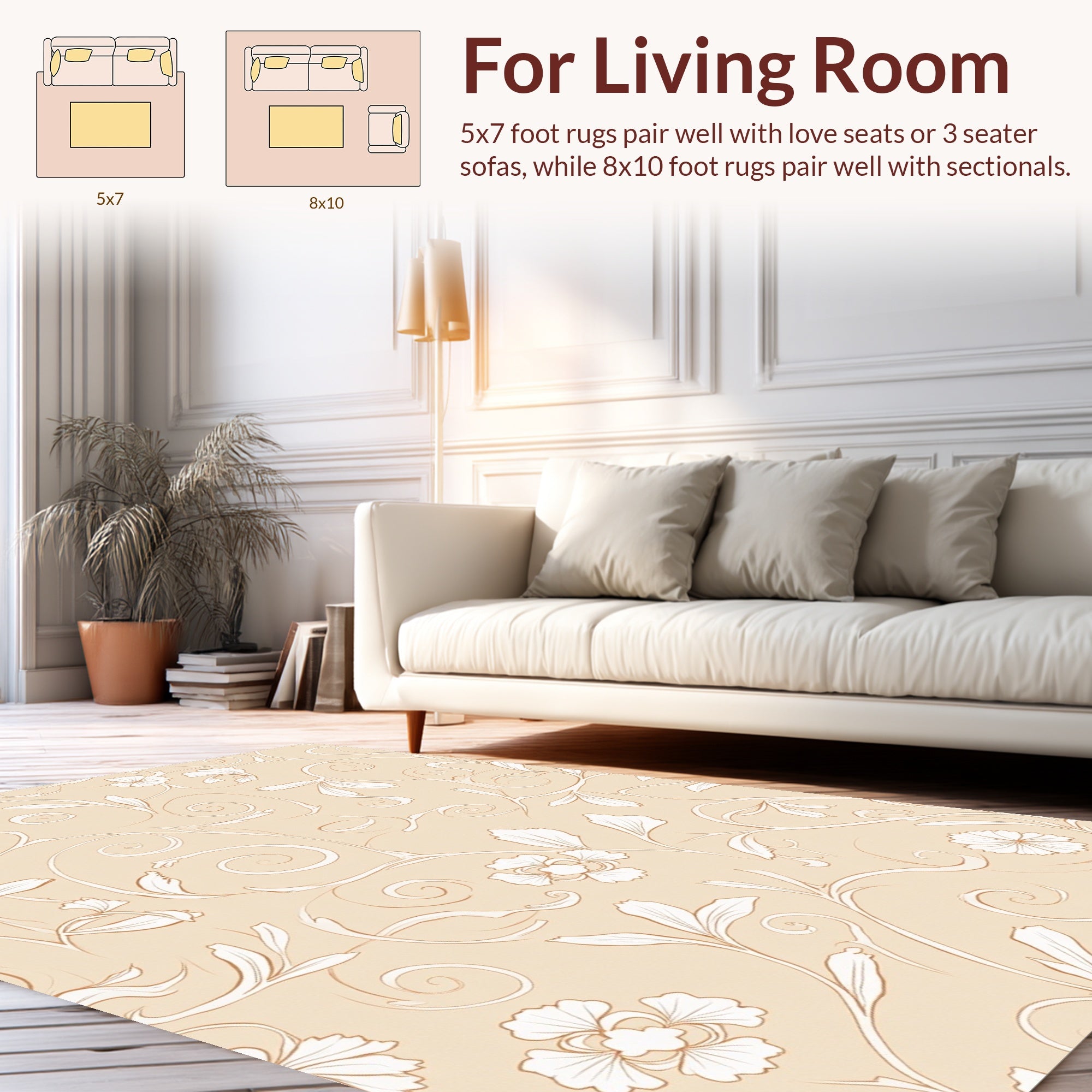 Delicate Floral Swirls Beige Pattern Rug