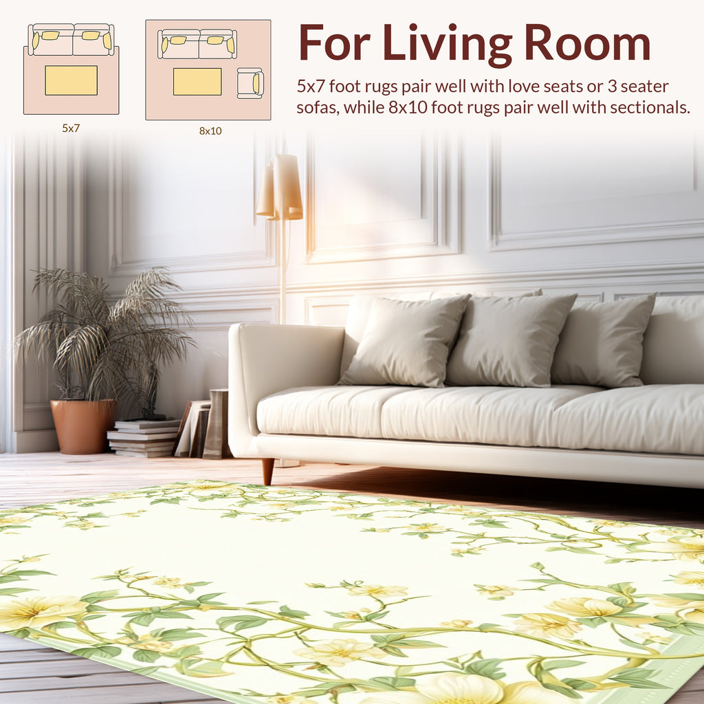 Delicate Cream Floral Vine Pattern Rug