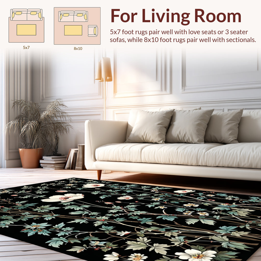 Dark Floral Botanical Elegance Design Rug