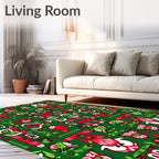 Folk Art Red Green Floral Animal Rug