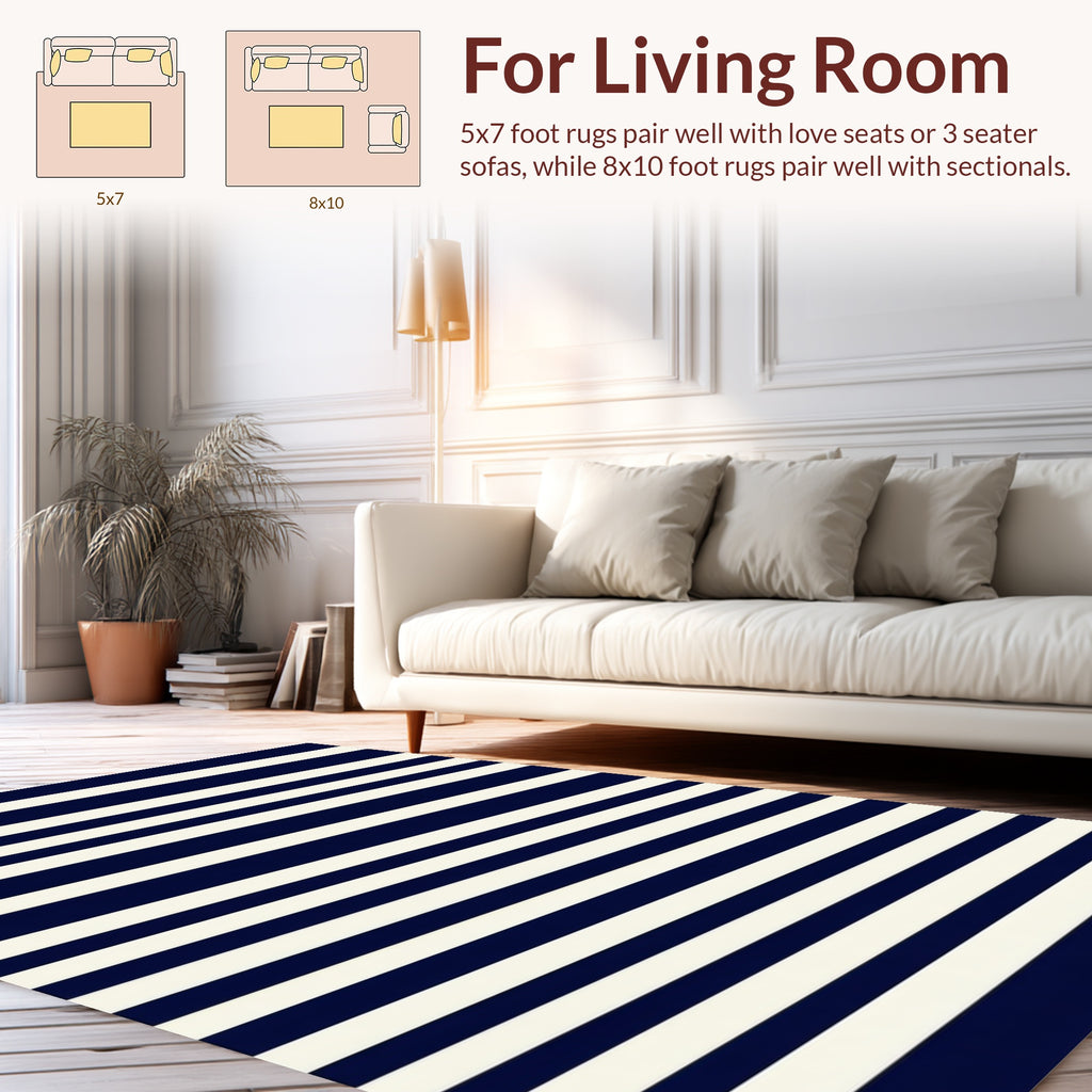 Classic Navy White Stripe Design Rug