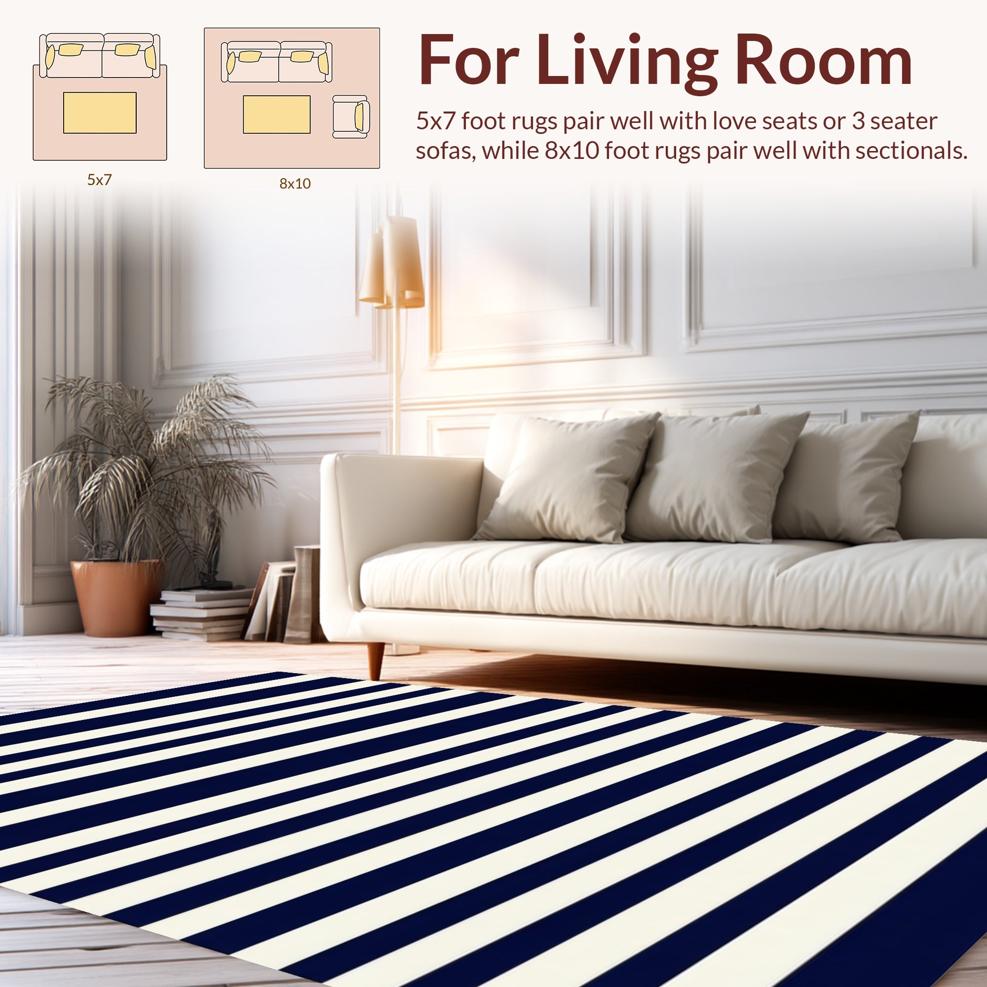 Classic Navy White Stripe Design Rug