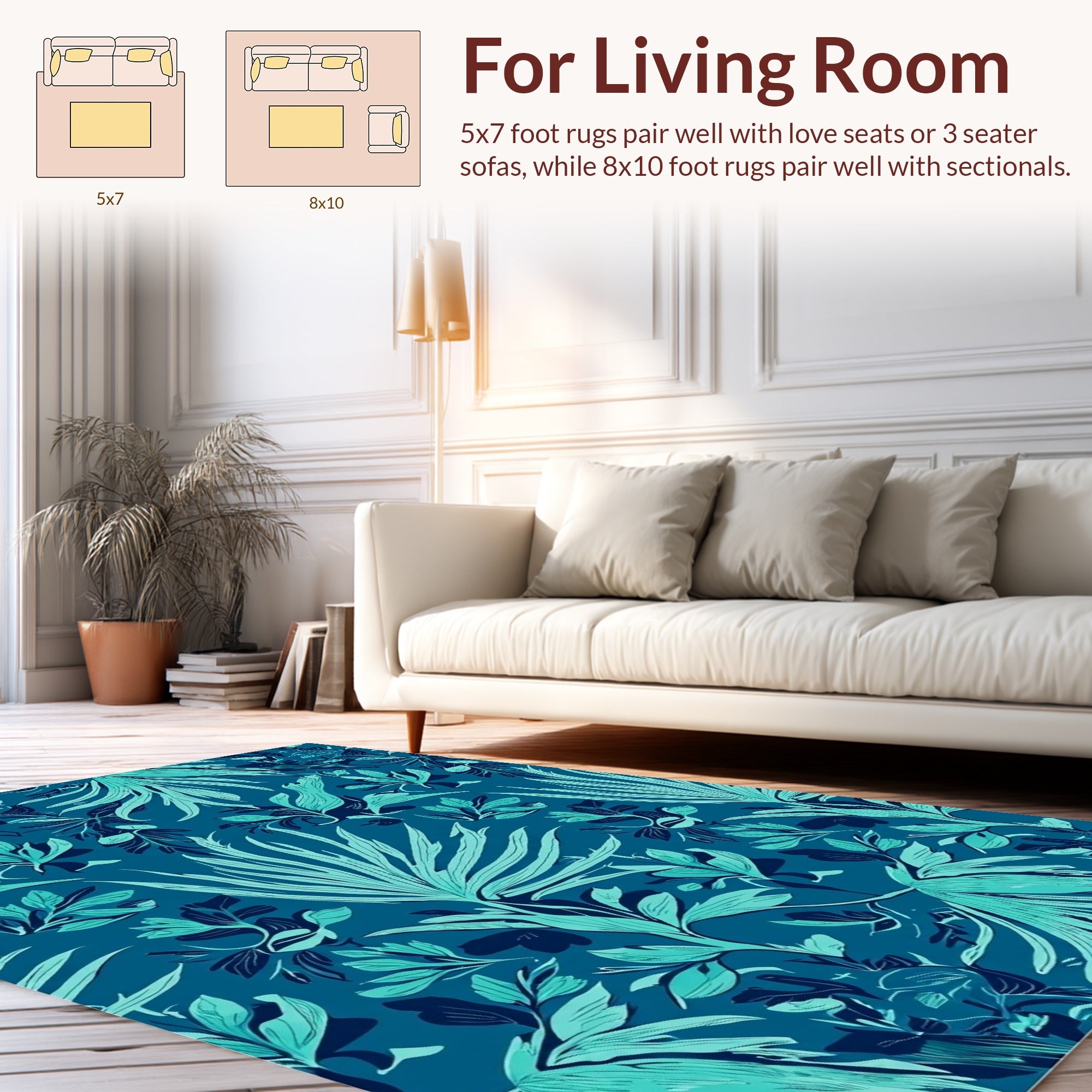 Tropical Leaf Patterned Teal Rug