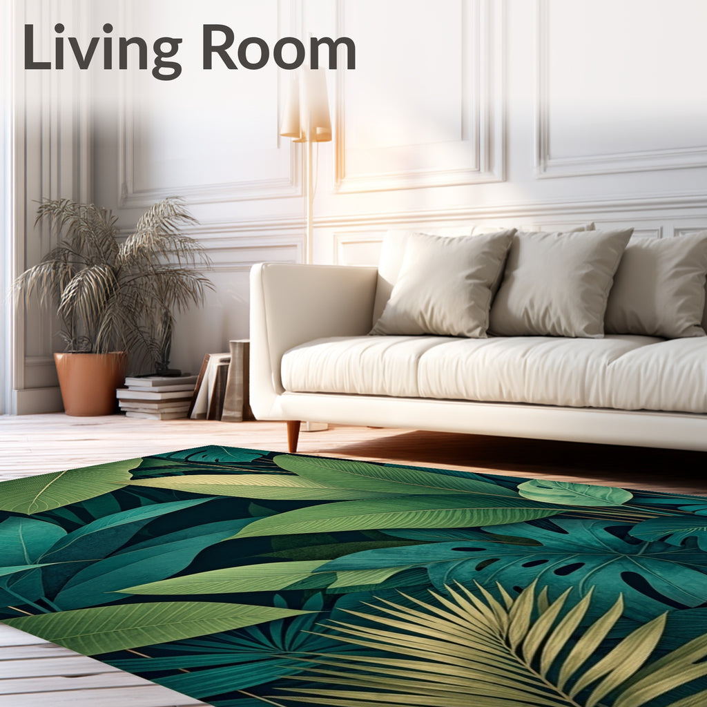 Lush Green Tropical Leaf Art Rug
