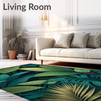 Lush Green Tropical Leaf Art Rug