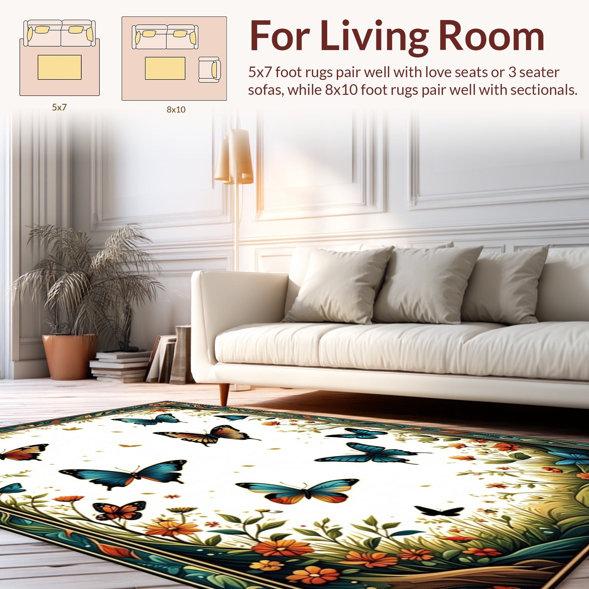 Enchanting Butterfly Floral Garden Rug