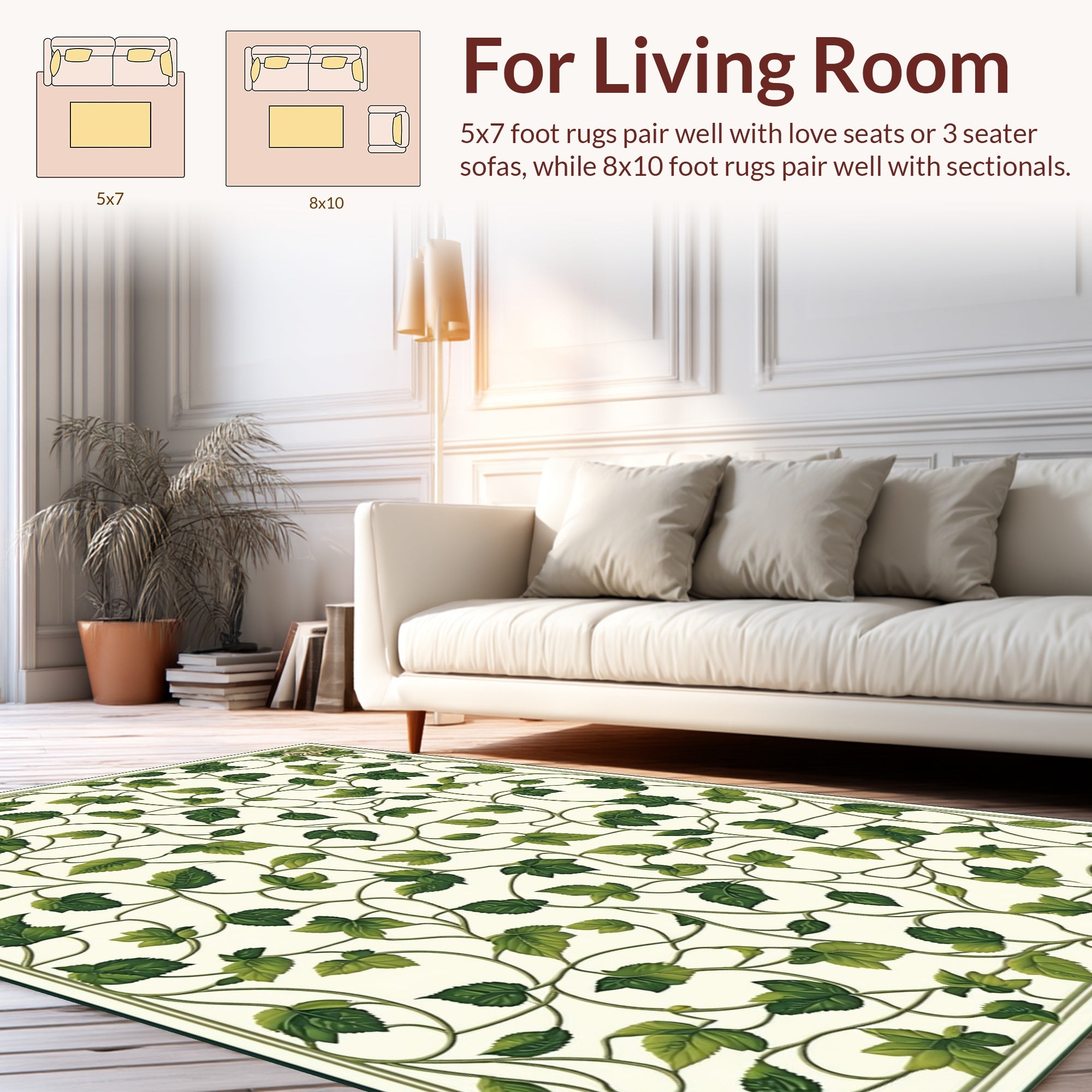 Green LeafVine Pattern Rug