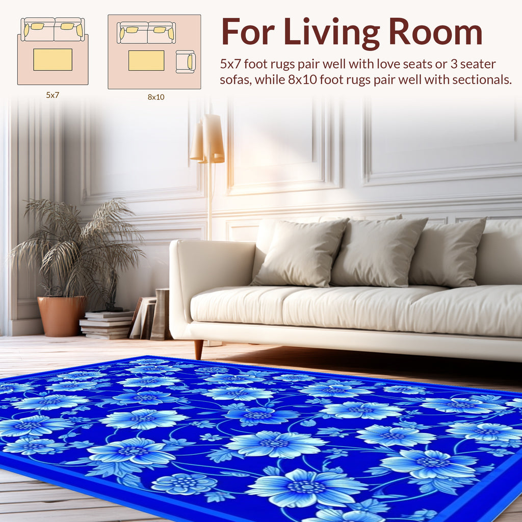 Blue Floral Vintage Scrollwork Rug