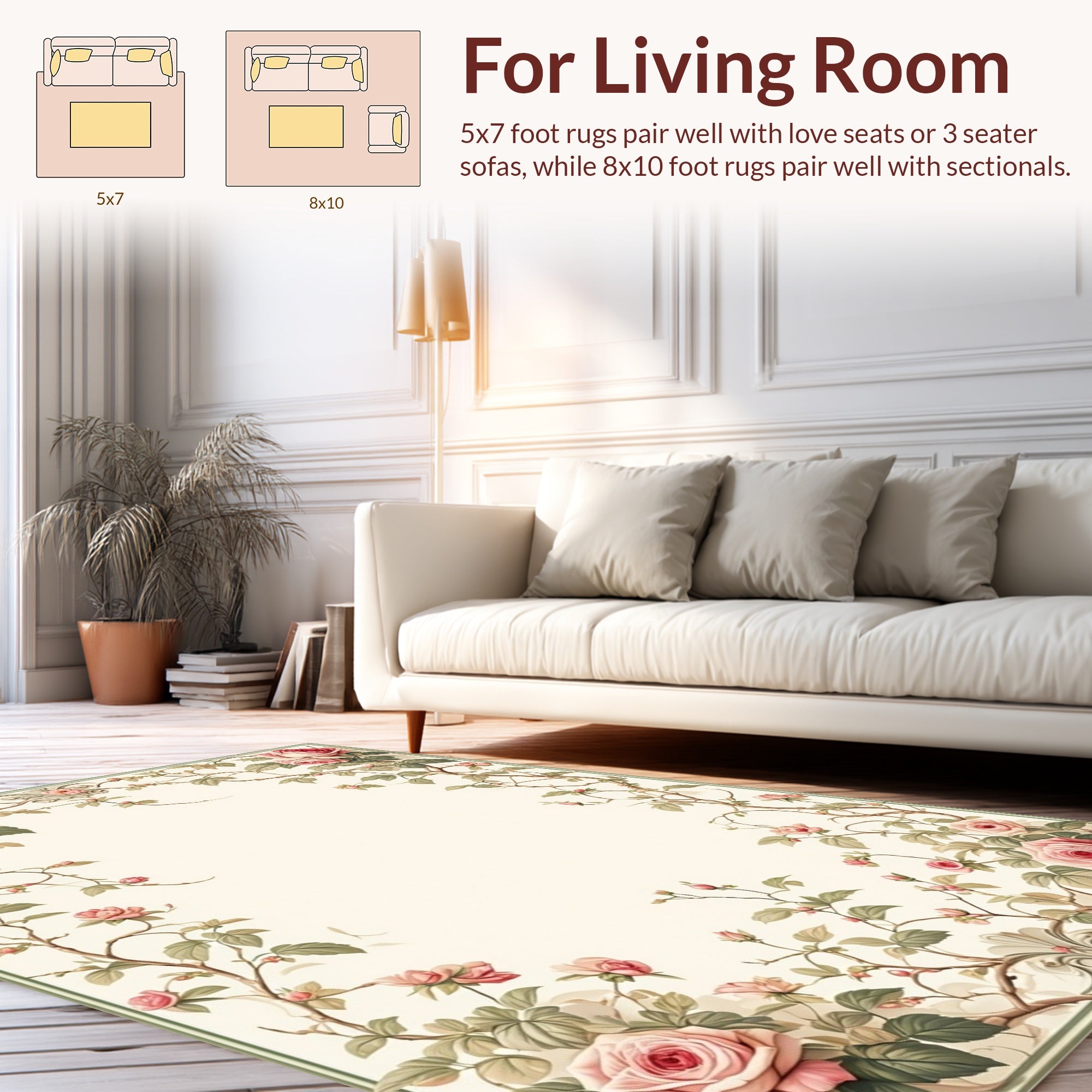 Romantic Pink Roses Vine Pattern Rug